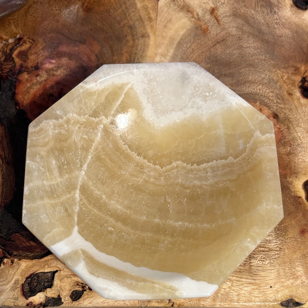 Octagonal Onyx Decorative Bowl - Honey & White